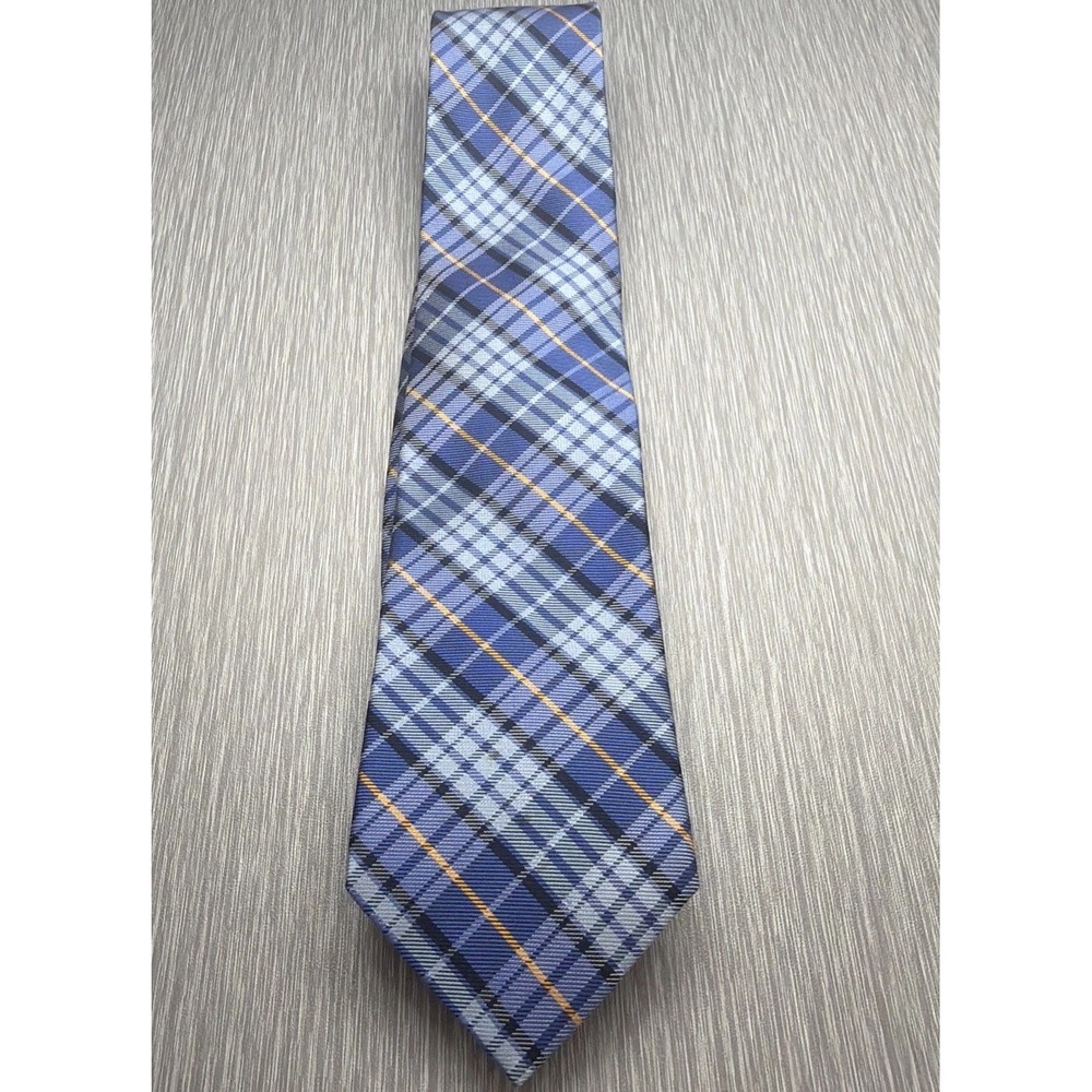 Peter Millar Blue Plaid Silk Tie Hand Folded